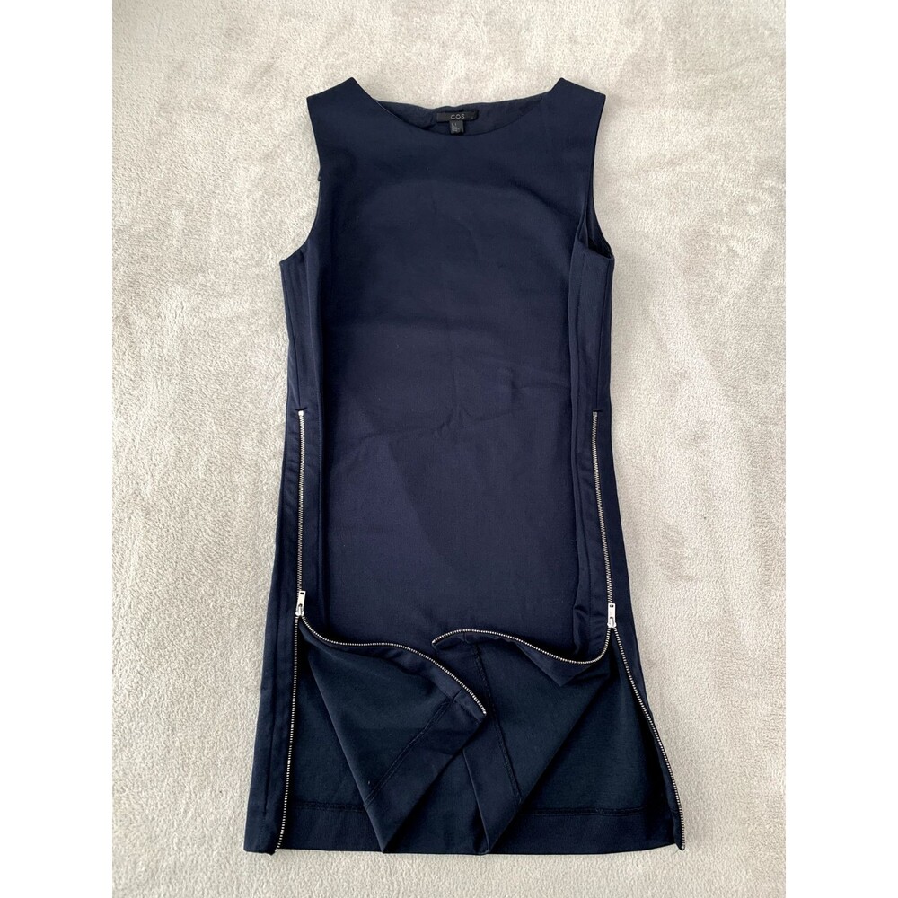 COS Navy Sleeveless Shift Dress Small Double Side Zippers Minimalist Modern